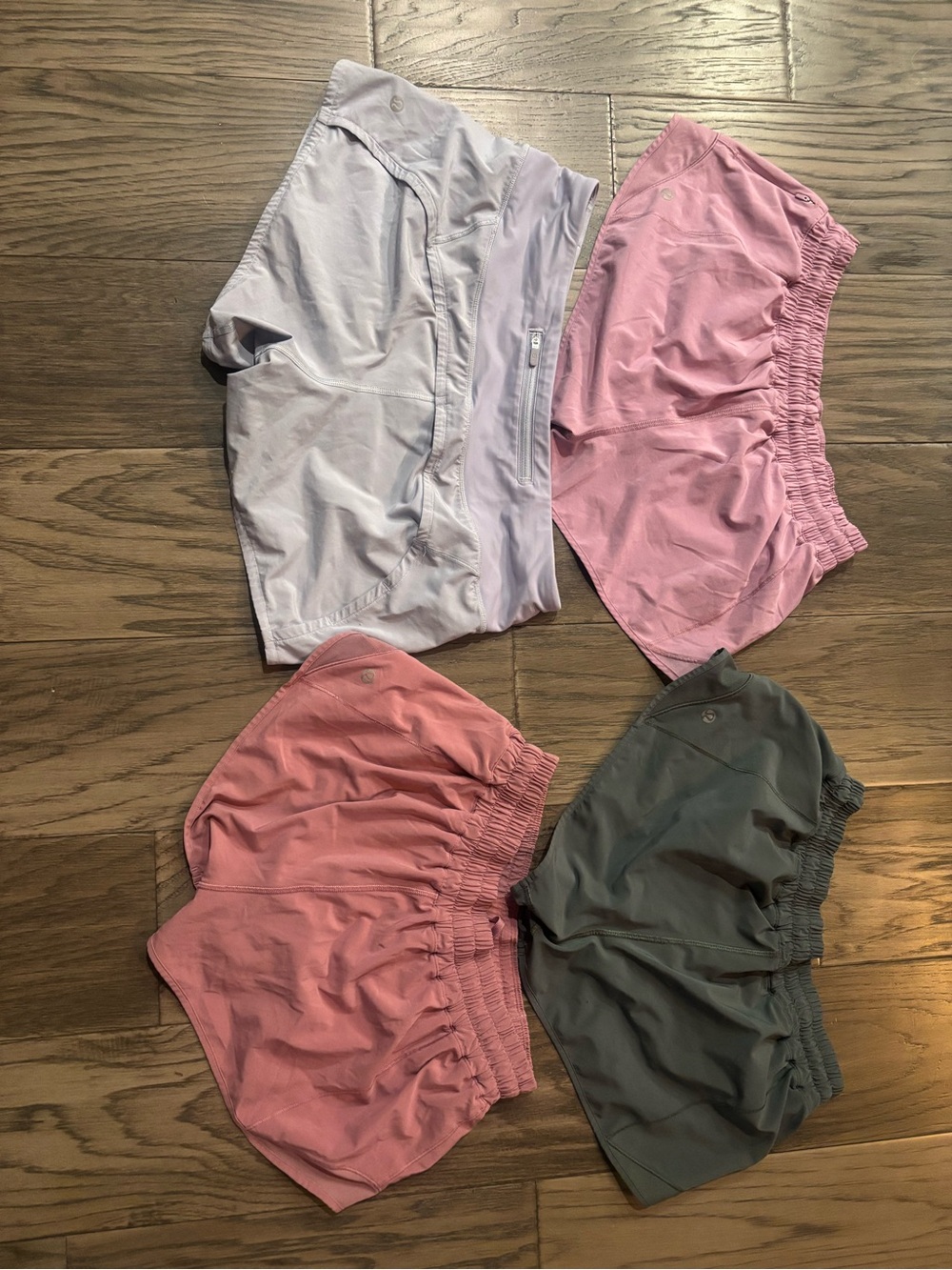 Lululemon shorts size 8- mauve, Light Pink, light purple, Olive